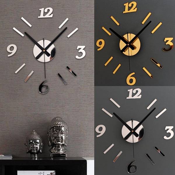 Modern 3D Wall Clock Mirror Design Surface Sticker Home Office Room Decoration