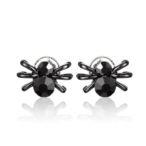 Cute Small Black Spider Animal Crystal Ear Stud Earrings