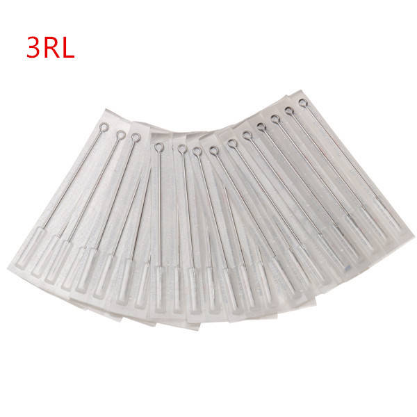 3RL 50Pcs Tattoo Needles Disposable Machine Stainless Steel Sterile Round Shade