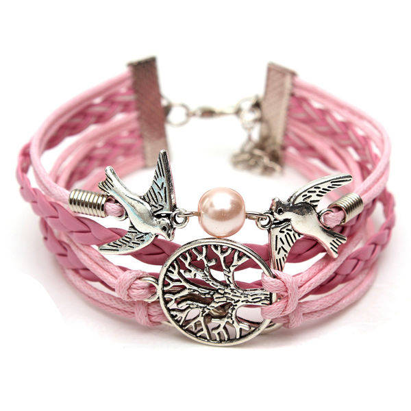 Multilayer Life of Tree Infinity Bird Leather Bracelet Vintage