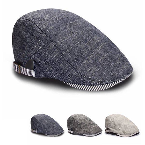 Mens Male Beret Retro Cotton Visor Gorras Planas Hat Cabbie Ivy Cap
