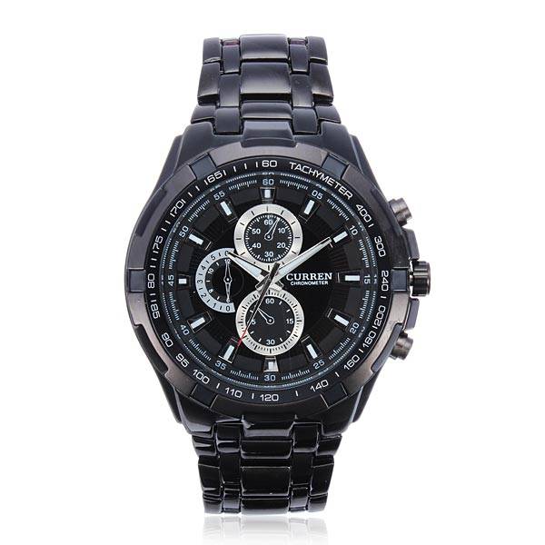CURREN 8023 Black Sport Round 3 Dial Stainless Steel Men Watch