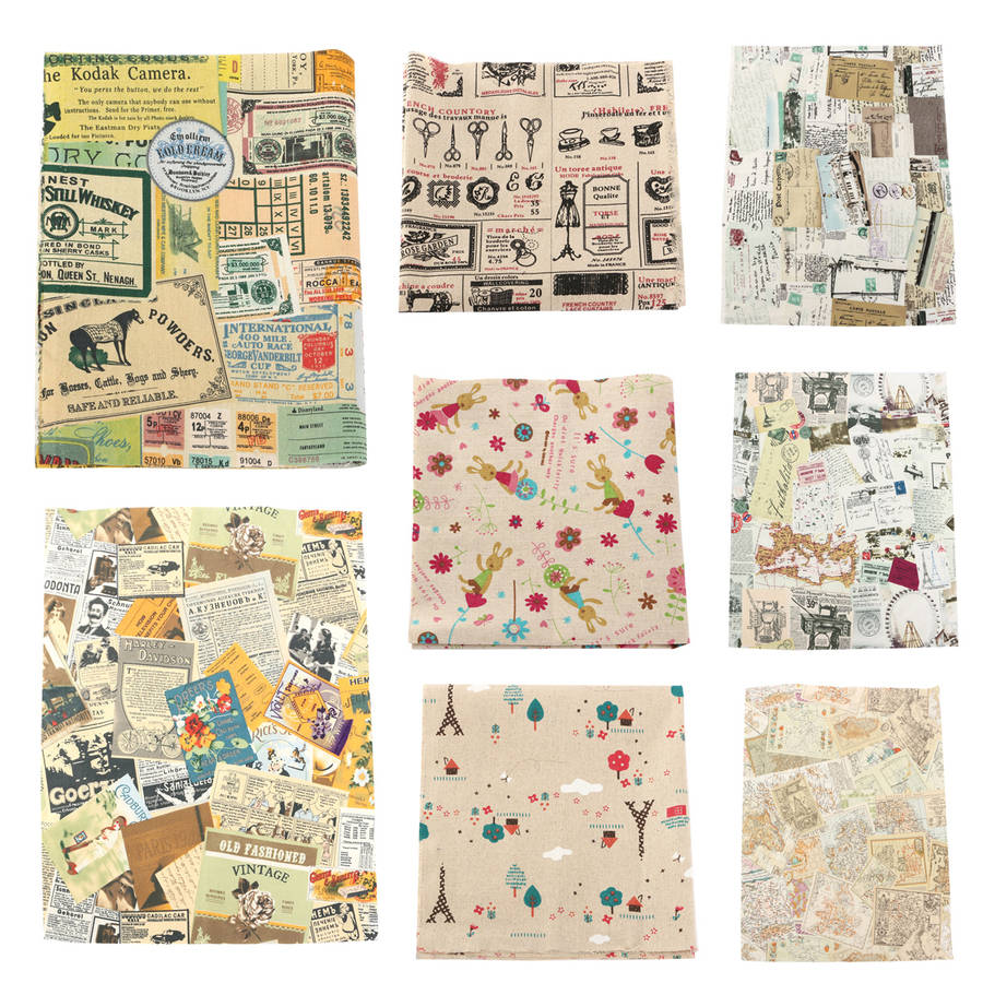 Vintage Map Bills Series Cotton Linen Fabric Cloth Patchwork For DIY Table Bedd