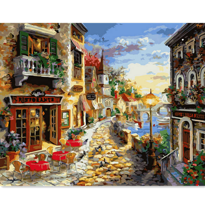 Digital Oil Painting DIY Oil Painting By Numbers Paint Kits Town Frameless Canv