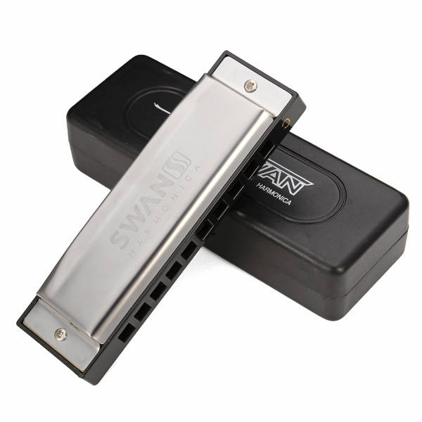 Swan SW1020H 10 Hole Blues Harmonica Key Of C Silver