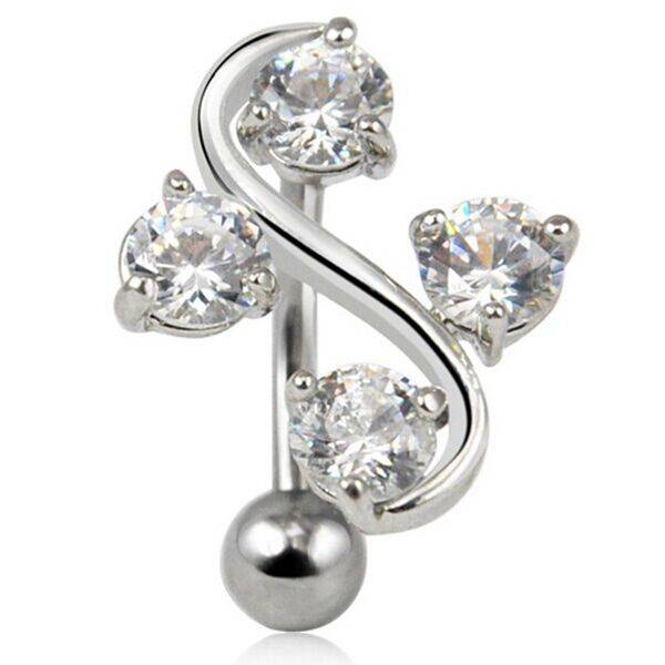Silver Crystal Vine Reverse Belly Ring S Shape Navel Ring Piercing