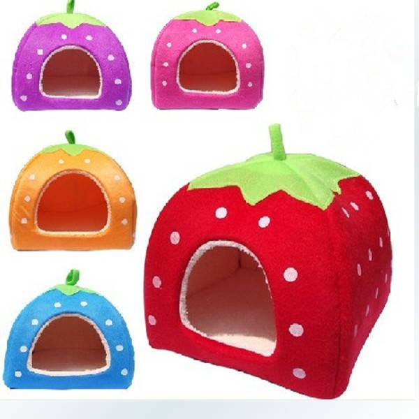 Pet Dog Cat Soft Strawberry Sponge Foldable Bed Cushion Nest