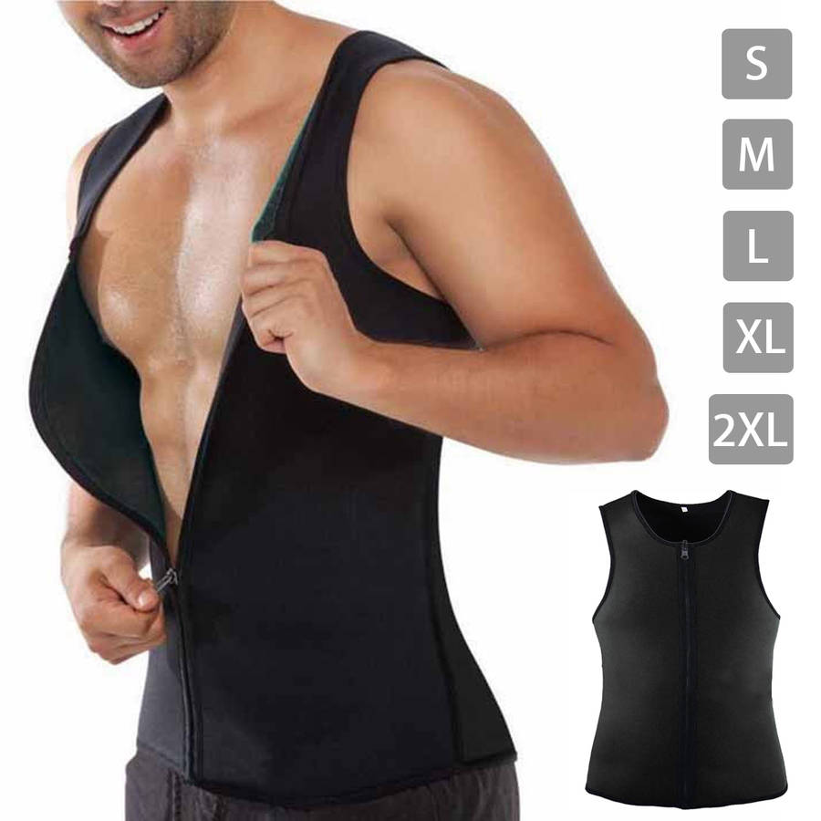Black Men Slimming Vest Body Shaper Belly Wrap Abdomen Weight Loss Zipper Sauna