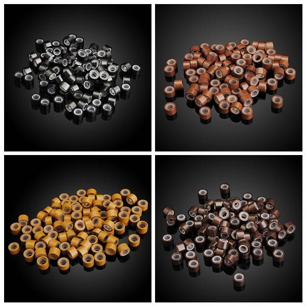 100 PCS Micro Ring Silicone Beads Feather Human Hair Extension Tools