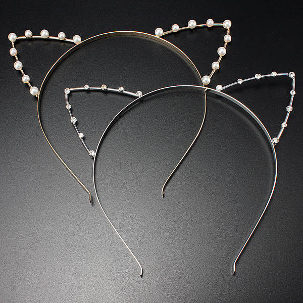 Cat Ear Gold Pearl Silver Crystal Rhinestone Headband Headhoop