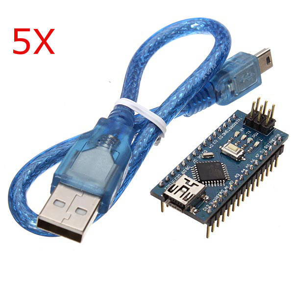 5Pcs ATmega328P Arduino Compatible Nano V3 Improved Version With USB Cable