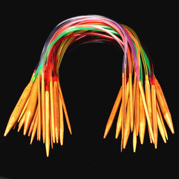 18 Sizes 40cm Carbonized Bamboo Colorful Circular Knitting Needles Hat Sweater