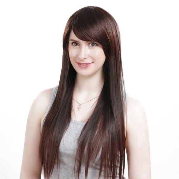 Capless Long Chestnut Brown Side Bang Synthetic Straight Hair Wig