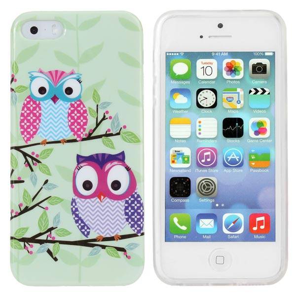 Cute Owls On Branch Design TPU Hard Back Case Cover For iPhone 5 5S