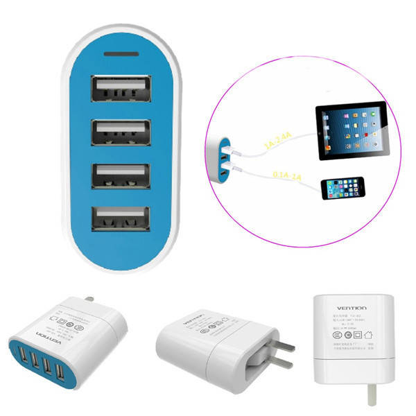 VENTION Portable 4 USB Ports Charging Power Charger Adapter For Cellphone Tablet