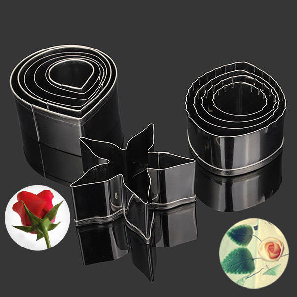 3 Set 11Pcs Rose Cookie Cutter Stainless Steel Cake Mold Petal Calyx Leaf Fonda