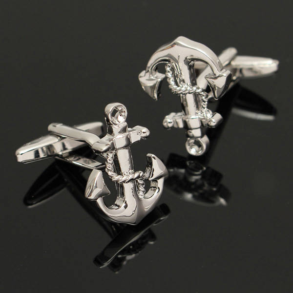 Men Shirt Suit Wedding Anchor Cufflinks Stainless Steel Silver Cuff Links Party