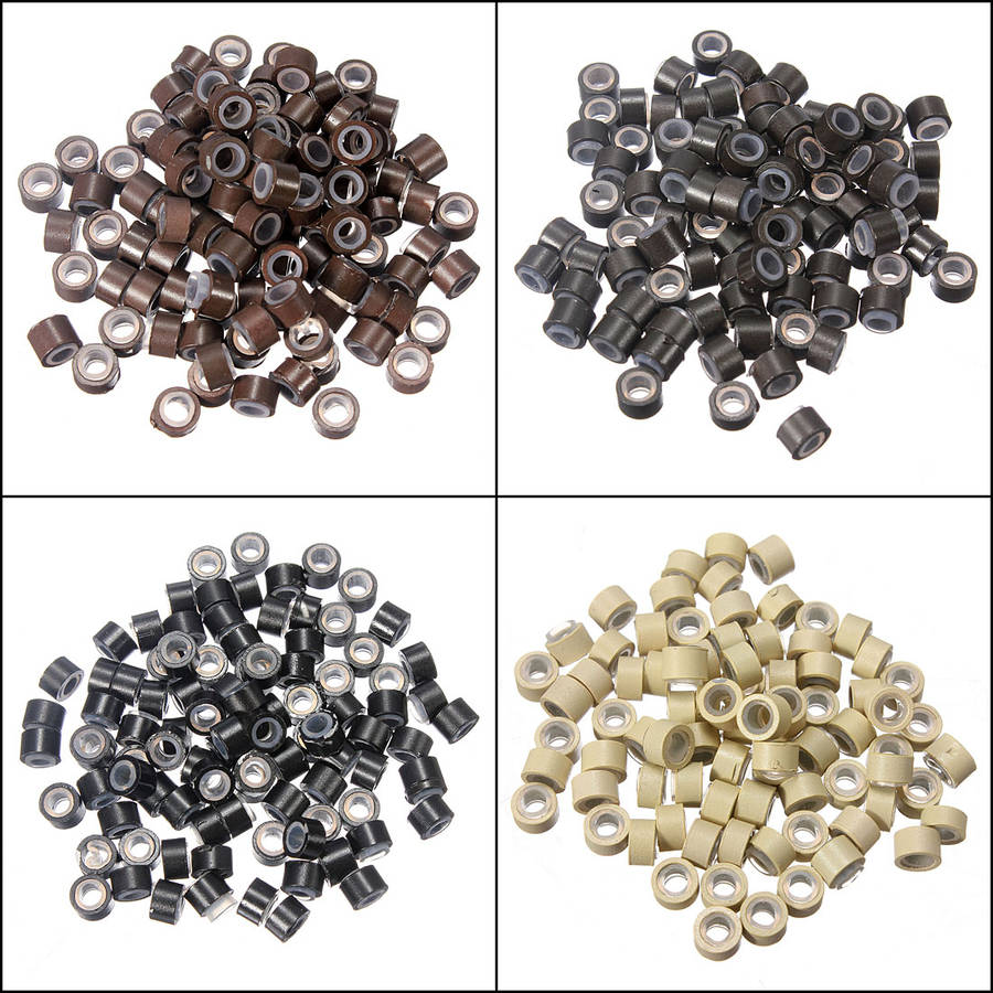 100 pcs Silicone Feather Hair Extension Tool Beads Micro Link Ring