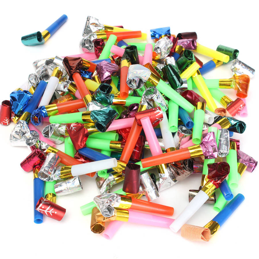 100Pcs Assorted Colors Blowers Blowouts Birthday Party Loot Bag Filler Noise Toy