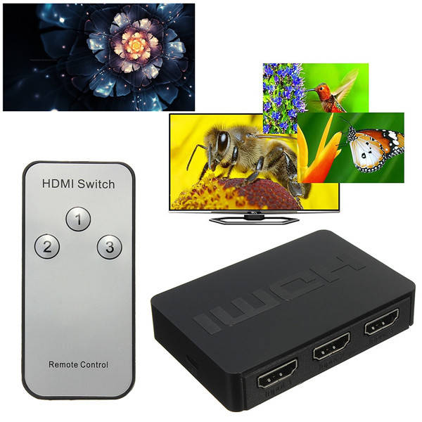 3 Port 1080P Full HD HDMI Switch Switcher Hub Splitter Box With Remote Control
