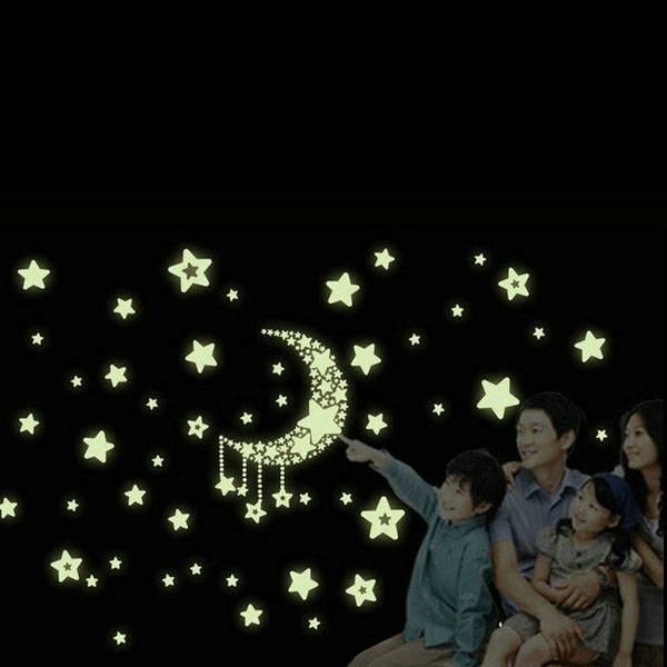 Moon Stars Wall Stickers Noctilucent PVC Removable Decal Home Room Decor