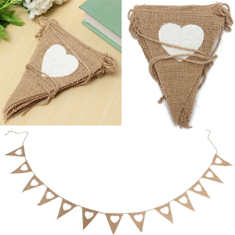 2.8M Heart Triangle Pattern Hessian Burlap Fabric Rustic Wedding Banner Bunting