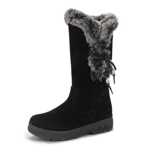 New Women Winter Keep Warm Comfortable Plush Cotton Suede Mid-calf Boots Fashio