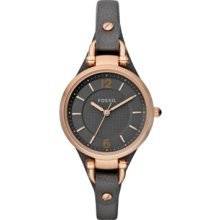 Fossil Women's ES3077 Georgia Smoke Leather and Rose Gold-Tone Stainless Steel Watch