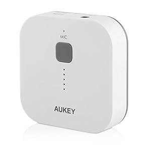 Aukey Portable Bluetooth 3.0 Audio Receiver Wireless Music Streaming Adapter Dongle with Hands Free Calling Built-in Mic and 3.5 mm Stereo Output for Car Music Sound System Home Stereo Compact Speakers Headphones Headsets Earphones Earbuds & More 3.5mm AUX Media Devices Features A2DP Technology (BR-C1) (white)