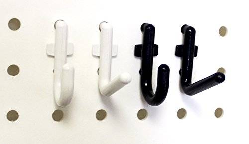 Wallpeg Garage Tool Organizer - Plastic Pegboard Hooks 50 pk. White 25 J & 25 L Flex-Lock Peg Hooks