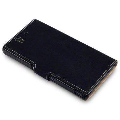 Sony Xperia Z Low Profile Covert Branded PU Leather Wallet Case - Black (Black)