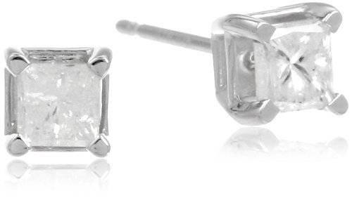 10k White Gold Princess-Cut Diamond Stud Earrings (1/2 cttw, J-K Color, I2-I3 Clarity) (white-gold)