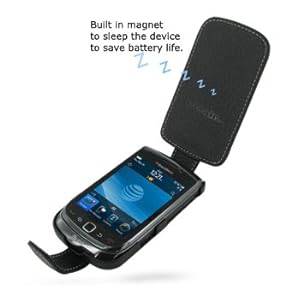 PDair Hand Made Black Leather Flip case for Blackberry Torch 9800
