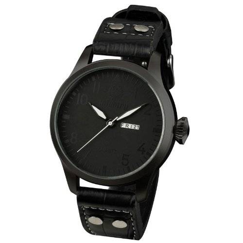 INFANTRY Mens Police Quartz Date&Day Display Wrist Watch Black Leather Strap Gift #IN-035-ALLB-L