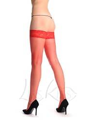 Leg Avenue Red Fishnet Stay Up Silicone Lace Top Stockings - PLUS SIZE