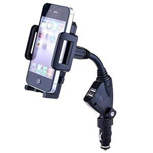 2 in 1 Dual USB Car Charger & Cradle Mount Holder for Apple iPhone 4 & 4s & 5 & 5c & 5s & 6 & 6