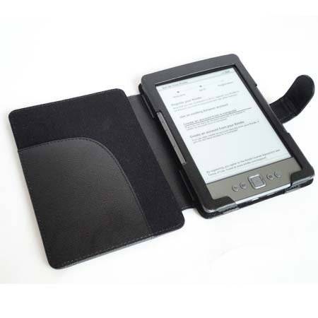 Leather Port Folio Style Case Cover for Latest Generation Amazon Kindle 4 Wi-Fi 6" E Ink Display (w/