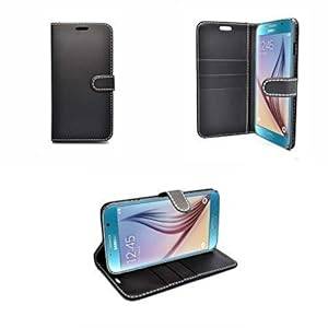 SAMSUNG GALAXY S6 BLACK PLAIN PU LEATHER WALLET FLIP CASE COVER AND FREE SCREEN PROTECTOR FROM
