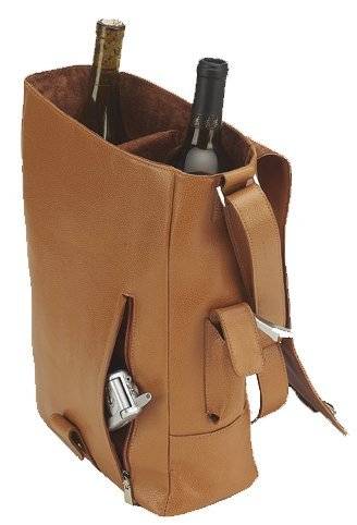 Wine Tote, Genuine Leather, Black (Brown) (11.5" H x 15" W x 4.5" D)