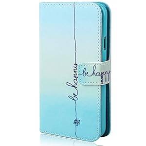 For Galaxy S5ISAKEN Samsung Galaxy S5 CaseSamsung Galaxy S5 Wallet CaseL (The Happy Blue Flowers)