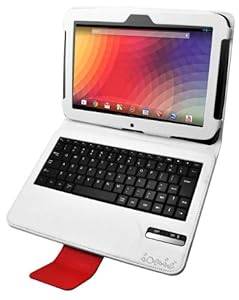 Ionic Bluetooth Keyboard Tablet Stand Leather Case for Google Nexus 10 Tablet (White/Red)[Smart Cove