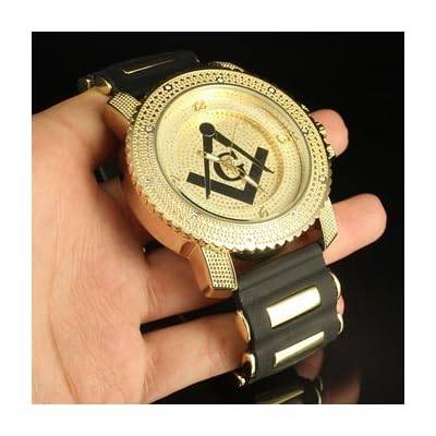 Bullet Band Design Masonic Print Golden Steel Back Watch Men Custom Swiss