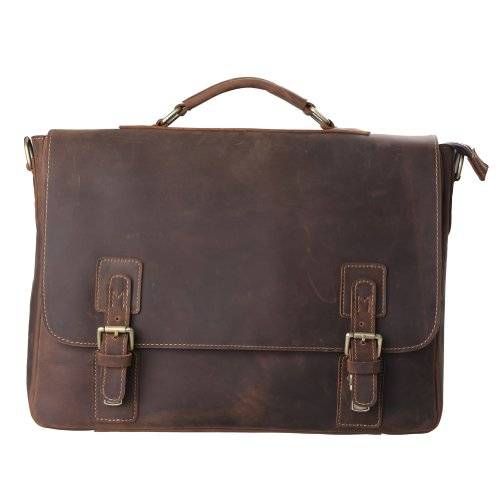 Kattee Men's Leather Satchel Briefcase, 16" Laptop Messenger Shoulder Bag Tote