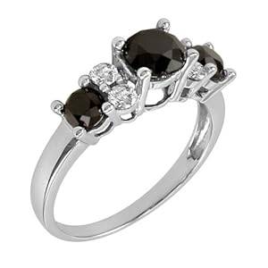 10k White Gold Black and White Diamond Ring ( 2 cttw), Size 7