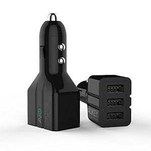 Aukey 36W/7.2A 3 Port USB Car Charger Power Adapter with AIPower tech for Apple Android a (Black)