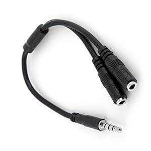 BRINGO Headphone Splitter Audio Y Mic Cable Adapter - 3.5mm 4 Pin to 2x 3 Pin 3.5mm - M/F Heads