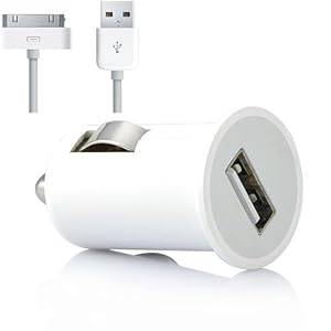 2 IN 1 CAR CHARGER FOR APPLE IPOD IPHONE 4S /4 / 3GS / 3G WITH USB CABLE (white)