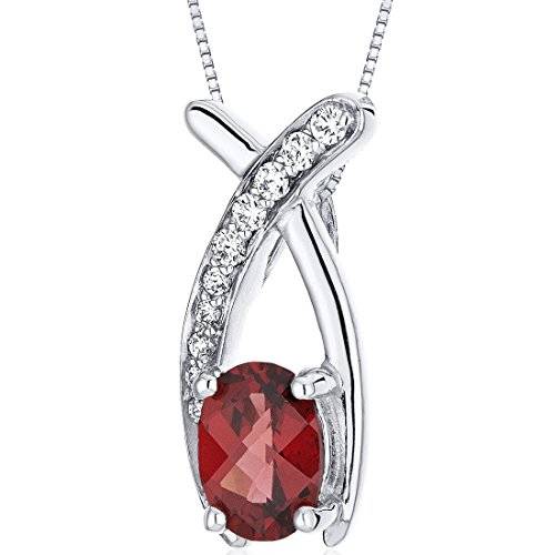 Revoni Lucid Elegance 1.00ct Oval Cut Sterling Silver Garnet Pendant with Silver Necklace of Length