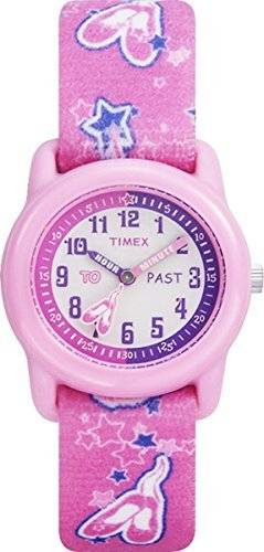 Timex Kids' T7B151 "Time Teacher" Plastic Watch with Pink Ballerina-Print Canvas Strap