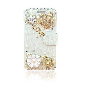 DEENOR 3D bling Crown LOVE flower diamond leather wallet credit card flip case cover for samsun